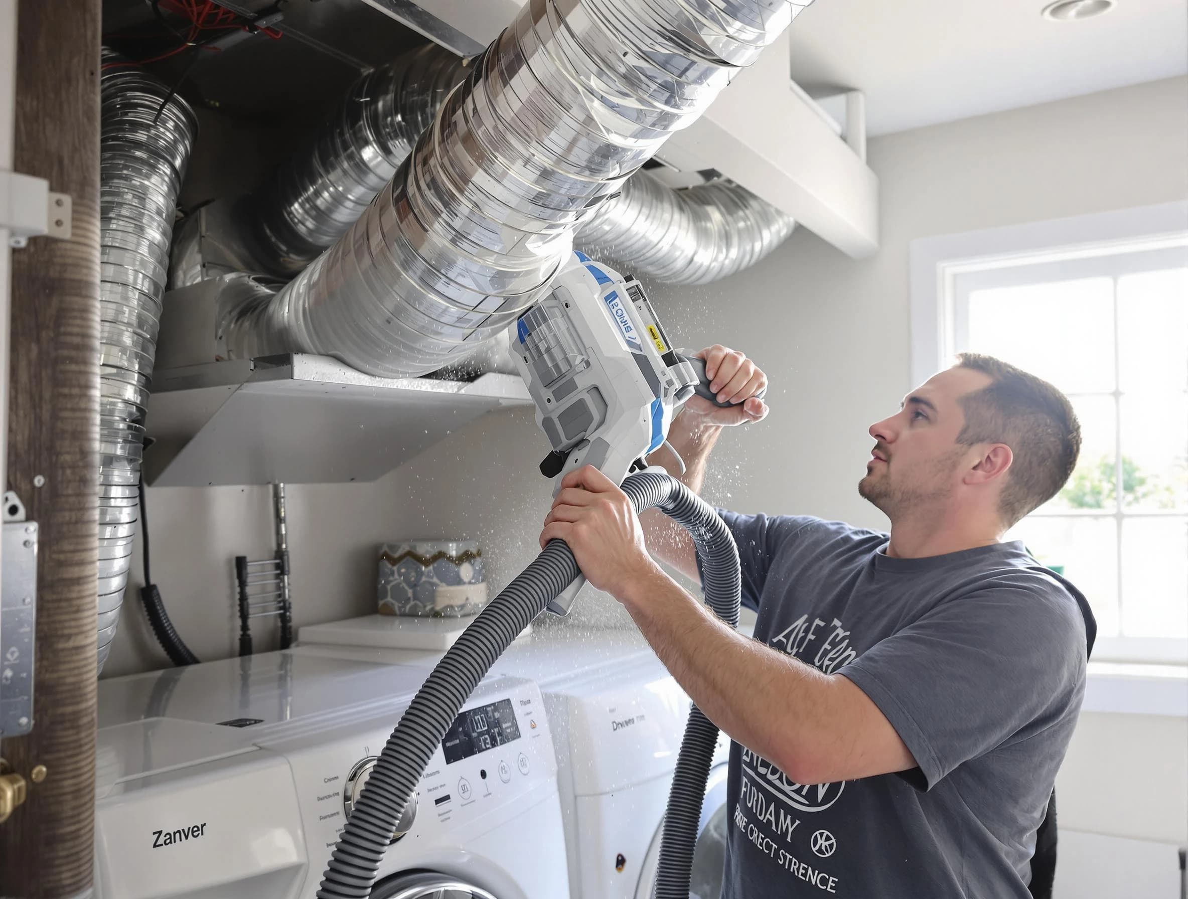Brighton Dryer Vent Cleaning specialist cleaning deep within a dryer vent duct system in Brighton