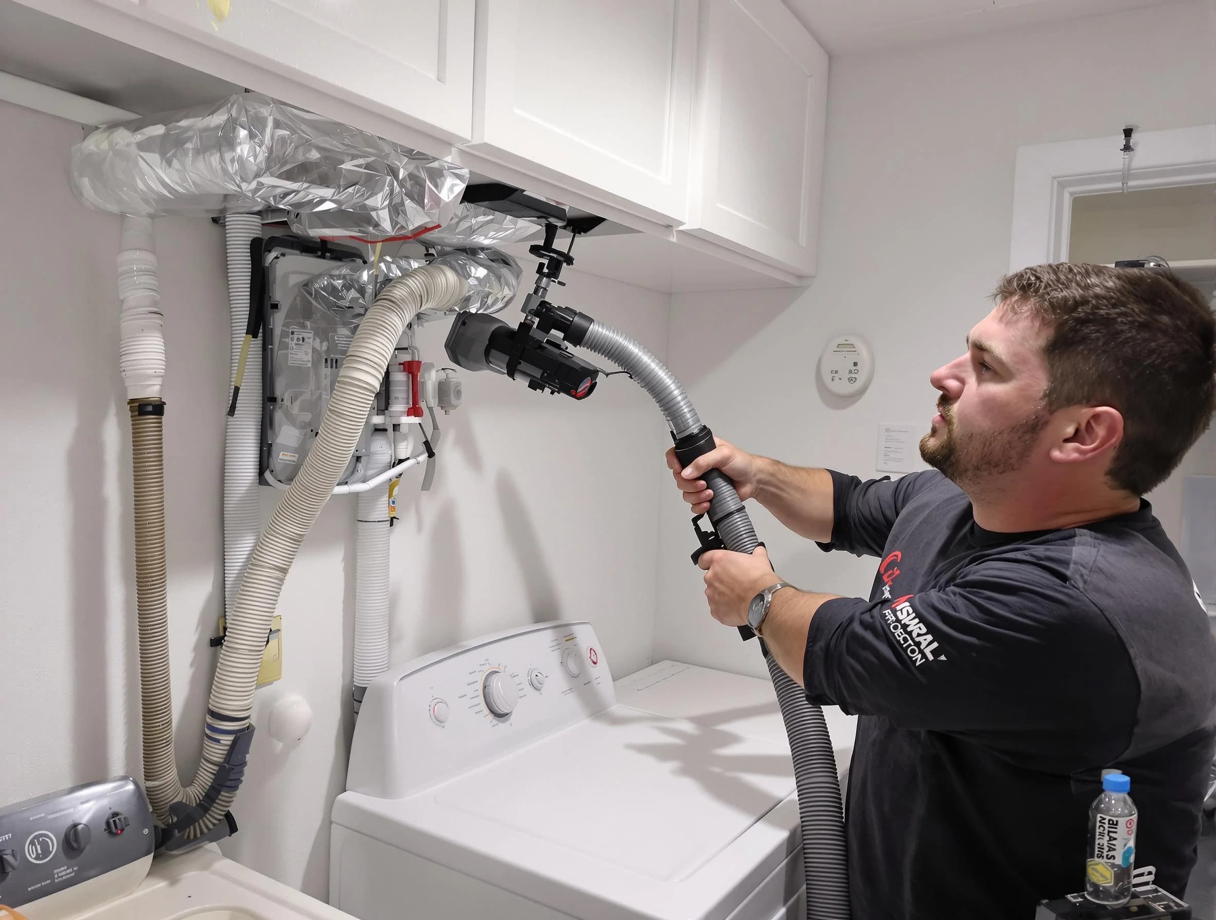 Brighton Dryer Vent Cleaning certified technician performing safety-focused gas dryer vent cleaning in Brighton