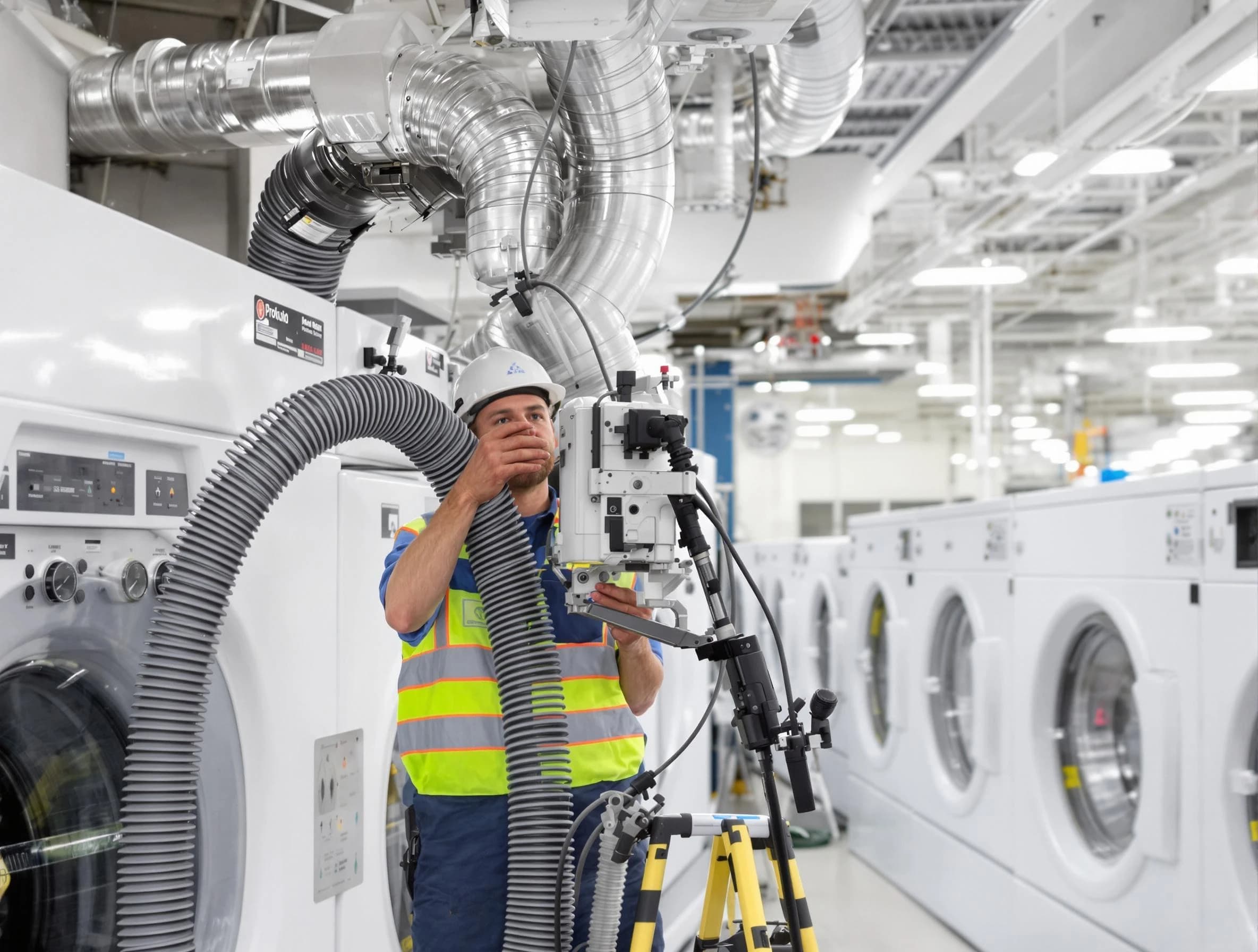 Brighton Dryer Vent Cleaning team performing commercial-grade dryer vent cleaning at a business facility in Brighton